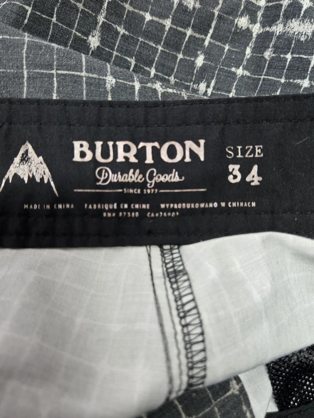 Burton Moxie Board Shorts Grey Print Size 34
